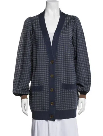 Pre-owned Fendi Silk Plaid Print Sweater In Blue