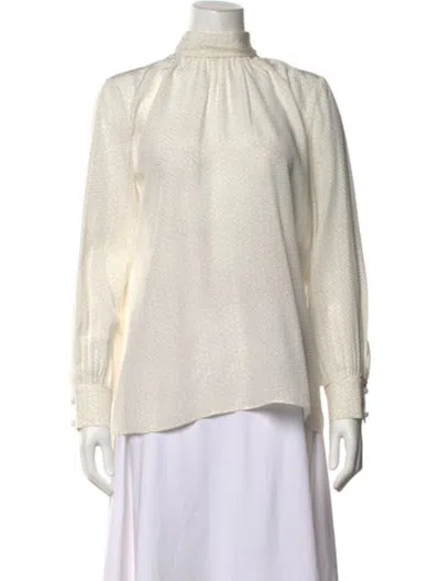 Pre-owned Fendi Silk Printed Blouse In White