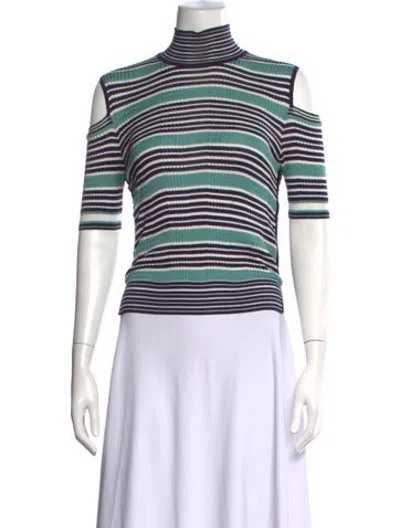 Pre-owned Fendi Silk Striped Sweater In Blue