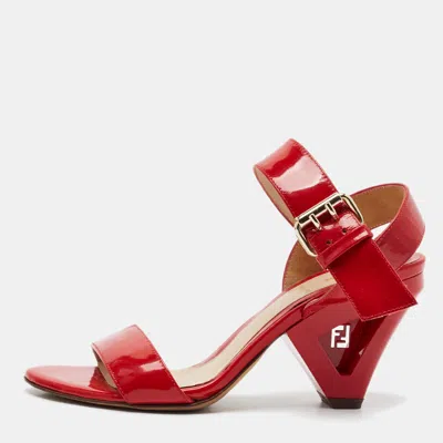 Pre-owned Fendi Size 35 Red Patent Leather Ankle Strap Sandals