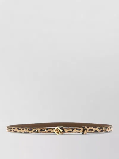Fendi Slim Animal Print Diamond Belt In Brown