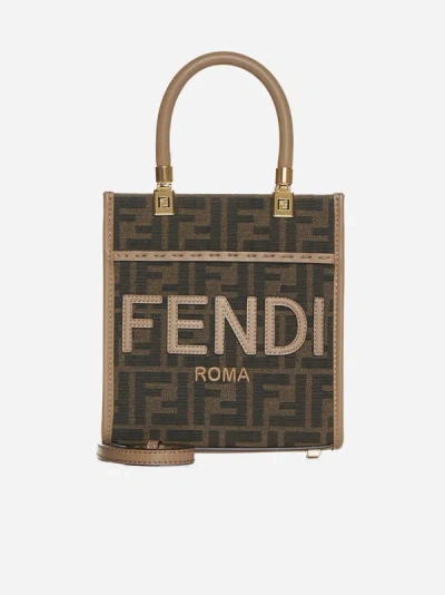 Fendi Sunshine Ff Fabric Mini Tote Bag In Brown