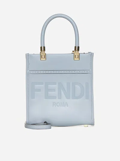 Fendi Sunshine Leather Mini Tote Bag In Blue