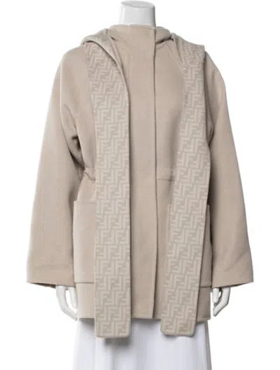 Pre-owned Fendi Virgin Wool Graphic Print Coat In Neutrals
