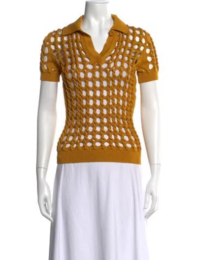 Pre-owned Fendi V-neck Short Sleeve Polo In Yellow