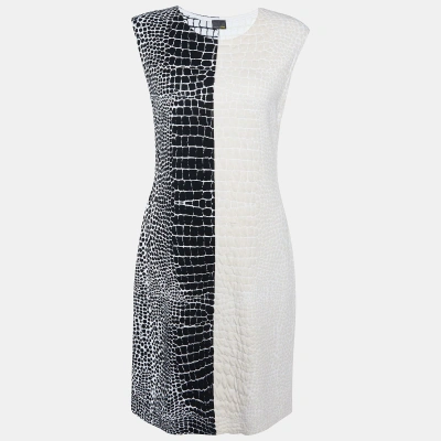Pre-owned Fendi White/black Crocodile Jacquard Knit Sleeveless Dress M