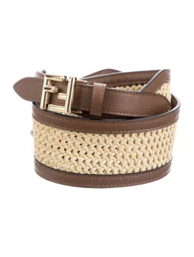 Pre-owned Fendi Wide Straw Waist Belt W/ Tags In Brown/neutrals