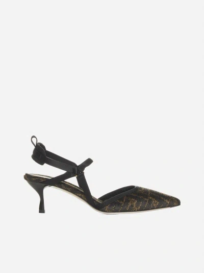 Fendi Medium-heel Black Chenille Slingbacks In Nero