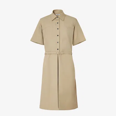 Fendi Women's Cotton Shirt Dress With Flap Pocket And Matching Belt In Beige