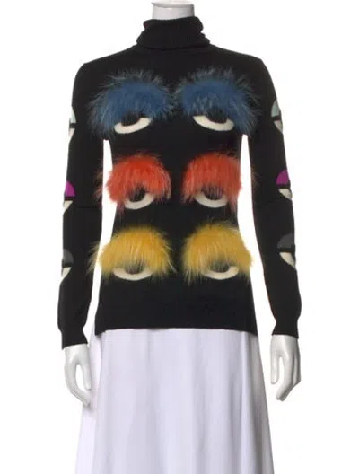 Pre-owned Fendi Wool Graphic Print Sweater In Black