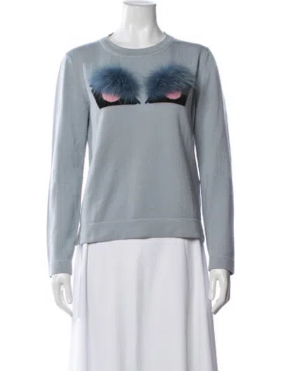 Pre-owned Fendi Wool Graphic Print Sweater In Blue