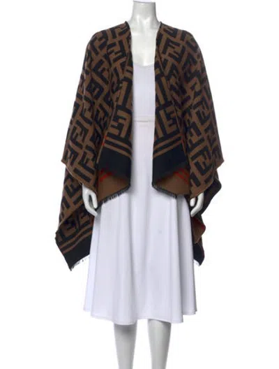 Pre-owned Fendi Wool Graphic Print Sweater In Brown