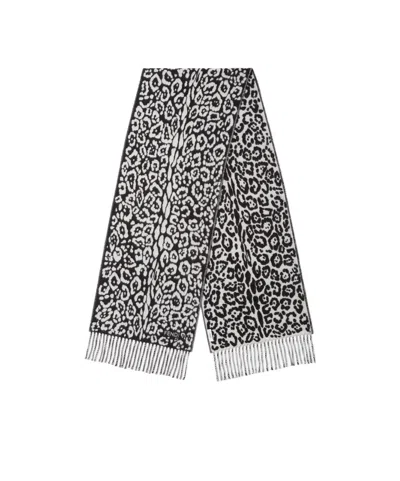Fendi Wool Scarf With Animalier Jaguar Motif In Black