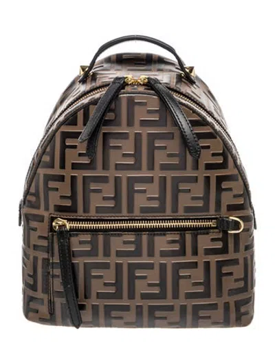 Pre-owned Fendi Zucca Ff Backpack Mini In Brown