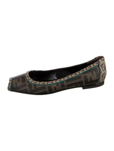 Pre-owned Fendi Zucca Ff Logo Canvas Ballet Flats In Black