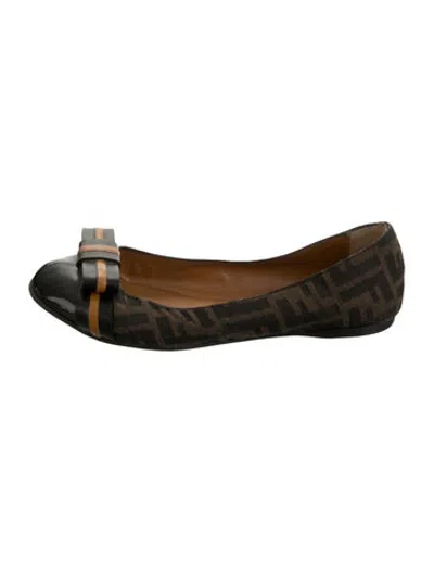 Pre-owned Fendi Zucca Ff Logo Canvas Ballet Flats In Brown