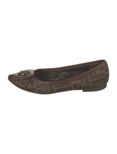 Pre-owned Fendi Zucca Ff Logo Canvas Flats In Brown