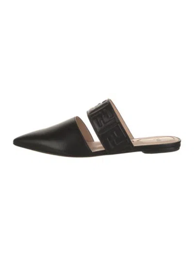 Pre-owned Fendi Zucca Ff Logo Leather Mules In Black