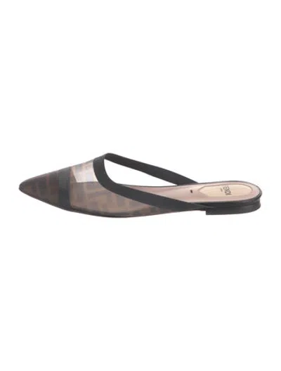 Pre-owned Fendi Zucca Ff Logo Mesh Mules In Brown
