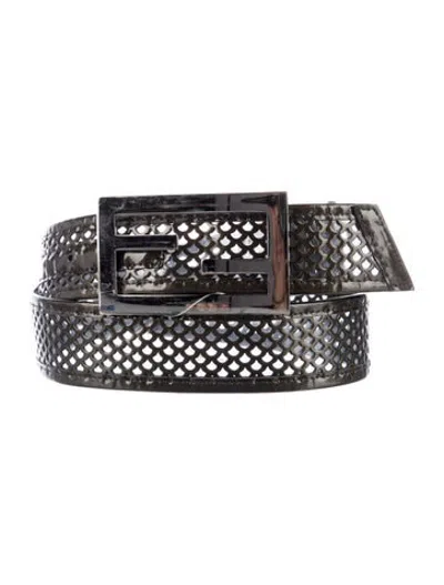 Pre-owned Fendi Zucca Ff Logo Patent Leather Waist Belt In Green