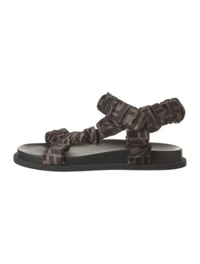 Pre-owned Fendi Zucca Ff Logo Satin Sandals In Brown