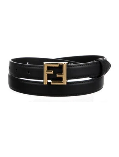 Pre-owned Fendi Zucca Ff Logo Skinny Waist Belt In Black