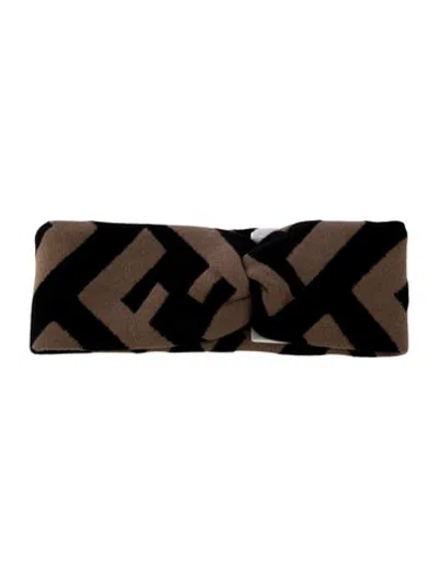 Pre-owned Fendi Zucca Ff Ruched Headband In Black/brown