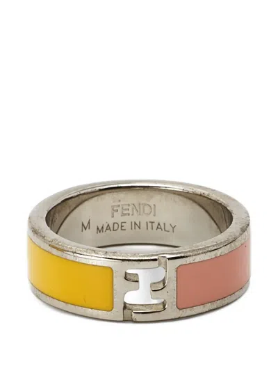 Pre-owned Fendi Sta Enamel Ring In Silver