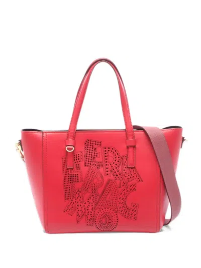 Pre-owned Ferragamo 2000s Bonnie Lettering Tote Bag In Red