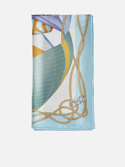 Ferragamo Abstract-print Silk Scarf In Azur