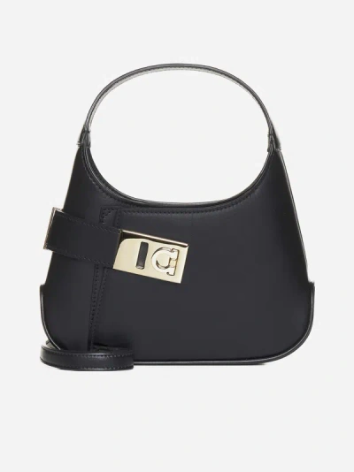 Ferragamo Arch Mini Leather Hobo Bag In Black