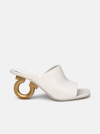 Ferragamo Astro Ivory Leather Sandals In Cream