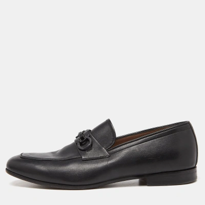 Pre-owned Ferragamo Black Leather Horsebit Slip On Loafers Size 42