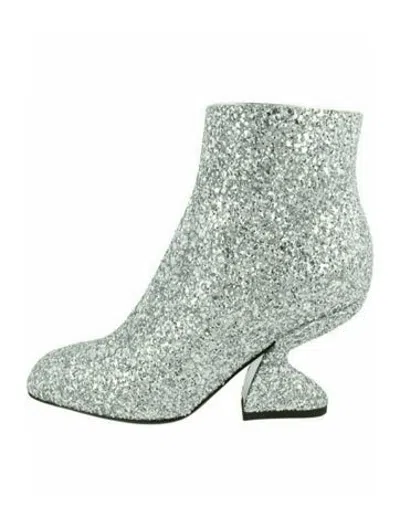 Pre-owned Ferragamo Calf Leather Ankle Boots W/ Tags In Silver