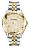 Ferragamo Classic Two-tone Guilloche Dial Bracelet Watch, 38mm In Two Tone Gold