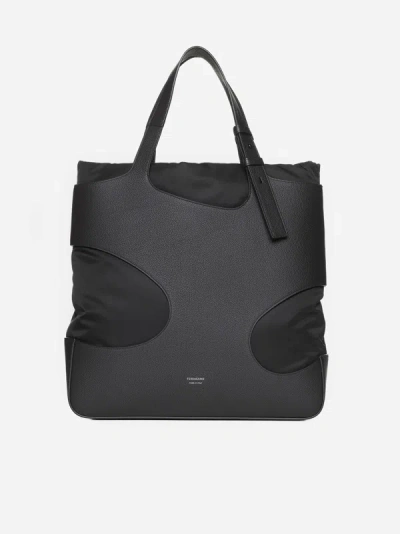 Ferragamo Cut Out Leather And Nylon Bag In Black