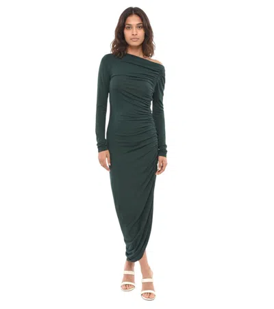 Ferragamo Dark Green One Shoulder Maxi Dress