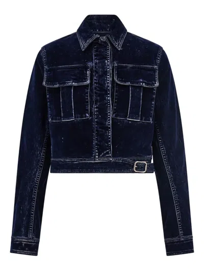 Ferragamo Flap-pocket Belted Cropped Jacket In Blue