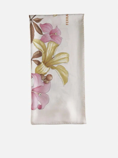 Ferragamo Floral Print Silk Scarf In Neutral