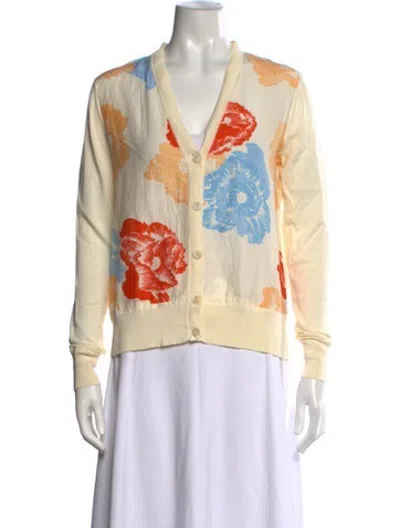 Pre-owned Ferragamo Floral Print V-neck Sweater In Neutrals
