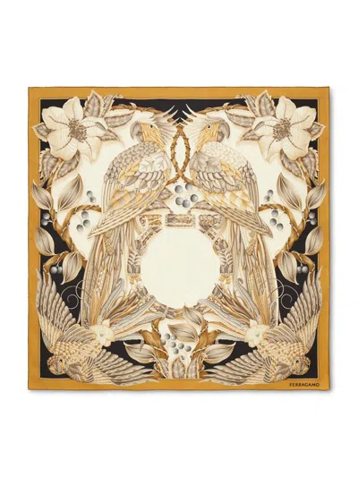 Ferragamo Fo Amazzonia Parrot Floral Silk Scarf In Multi