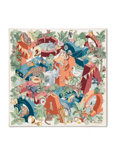 Ferragamo Fo Junglpart Printed Silk Scarf In Grey