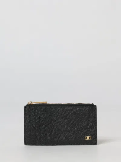 Ferragamo Gancini Embossed Leather Card Holder In Black
