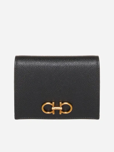 Ferragamo Gancini Leather Bifold Wallet In Black