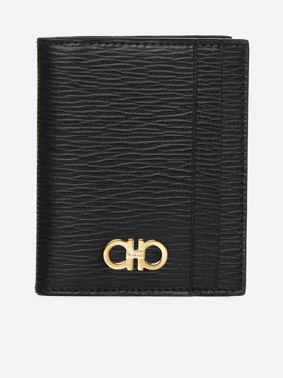 Ferragamo Gancini Leather Bifold Wallet In Black
