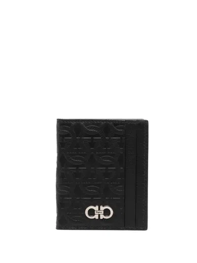 Ferragamo Gancini Leather Card Holder In Black