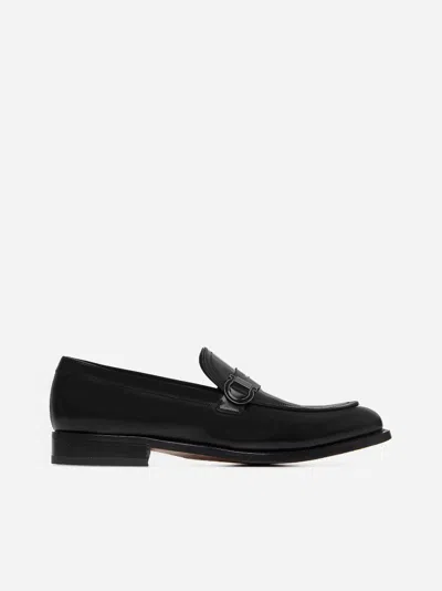 Ferragamo Gancini Leather Loafers In Black