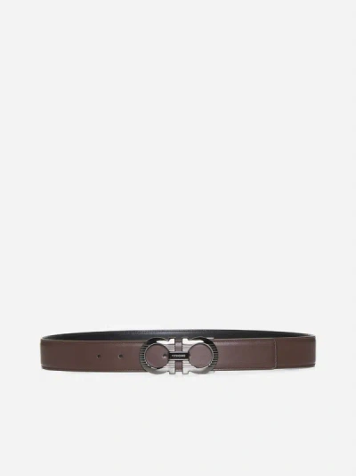 Ferragamo Gancini Leather Reversible Belt In Cocoa Brown,black