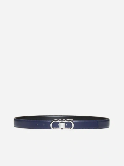 Ferragamo Gancini Leather Reversible Belt In Midnight Blue,black