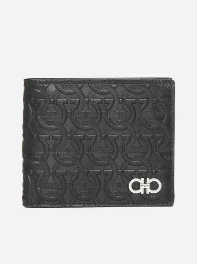 Ferragamo Gancini Motif Leather Bifold Wallet In Black